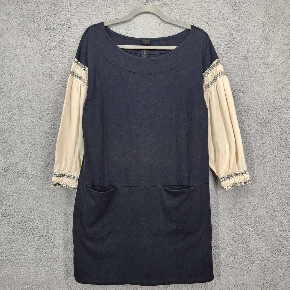 Free People NEW ROMANTICS Black & Cream Dress‎ With Pockets & Embroidered Medium